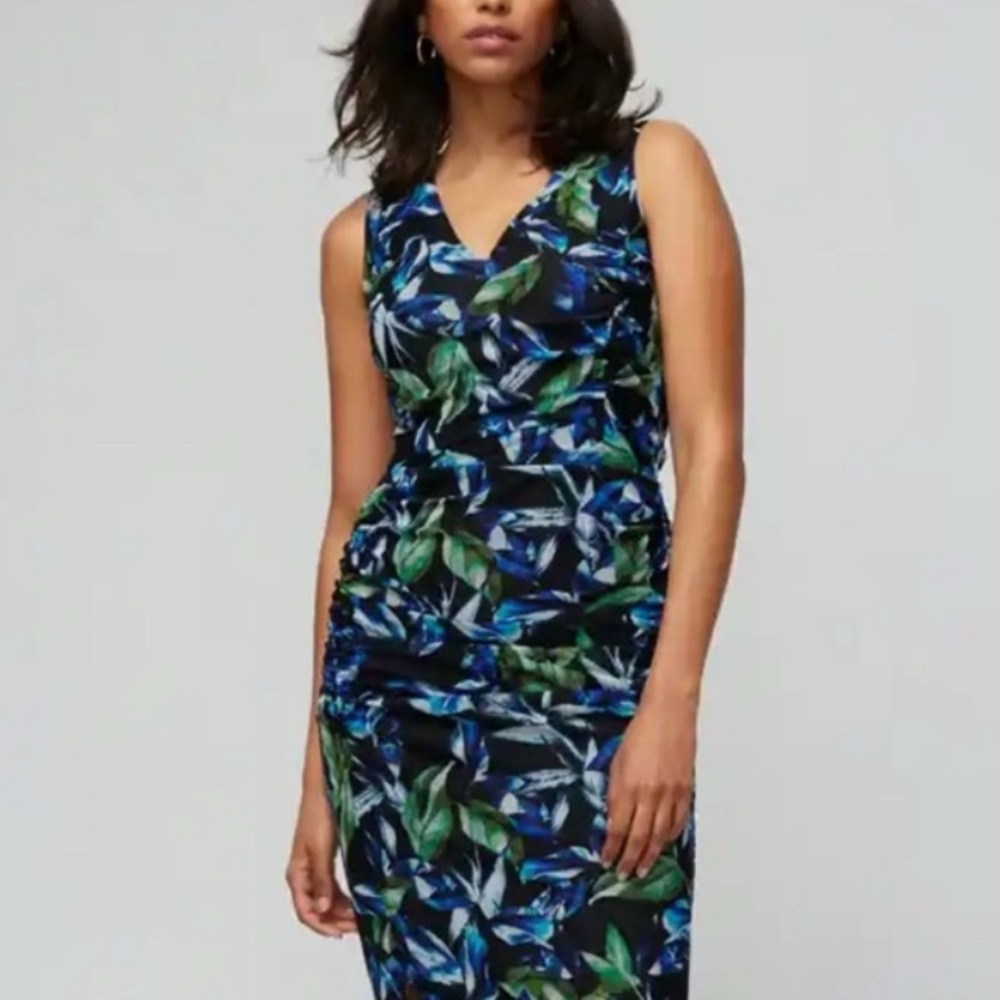 White House Black Market Leaf Print Midi Dress - Blue and Green